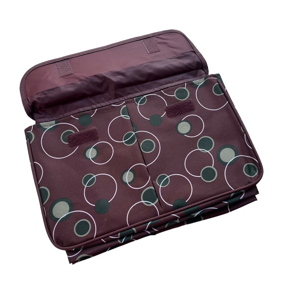 Square Brown Green White Polka Dots Handles Pockets Canvas Medium Sized Tote Bag - Picture 6 of 11